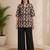 Women coffee brown & peach floral printed cotton kurti with black wide-leg palazzo set