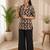 Women coffee brown & peach floral printed cotton kurti with black wide-leg palazzo set