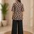 Women coffee brown & peach floral printed cotton kurti with black wide-leg palazzo set