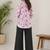 Women white & mauve lotus floral printed cotton kurti with black palazzo set