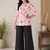 Women white & rani pink bold floral printed cotton kurti with black wide-leg palazzo set