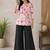 Women white & rani pink bold floral printed cotton kurti with black wide-leg palazzo set
