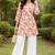 Womens new trendy orange  flower floral printed short kurti with beige palazzo set
