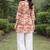 Womens new trendy orange  flower floral printed short kurti with beige palazzo set