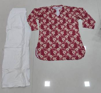 Womens red flower floral printed short kurti with beige palazzo set 4