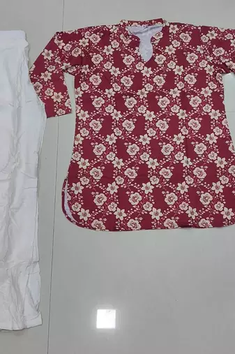 Womens new trendy red flower floral printed short kurti with beige palazzo set