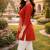 Womens new latest  cotton orange floral embroidered short kurti
