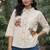 Womens new trendy premium cotton-linen off-white fusion shirt kurti with floral embroidery