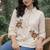 Womens new trendy premium cotton-linen off-white fusion shirt kurti with floral embroidery