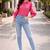 Women trendy  pink cotton button-down top with white contrast embroidered sleeves