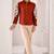 Women trendy  rust cotton button-down top with white contrast embroidered sleeves