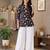 Women black  beige floral printed cotton kurti with white wide-leg palazzo set