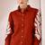 Women trendy  rust cotton button-down top with white contrast embroidered sleeves