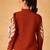 Women trendy  rust cotton button-down top with white contrast embroidered sleeves