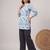 Womens new trendy blue floral printed short kurti with beige palazzo set