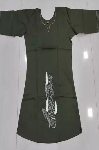 Womens new latest cotton mehendi green floral embroidered short kurti