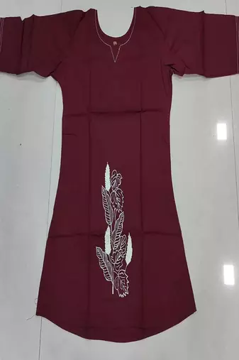 Womens new latest cotton wine floral embroidered short kurti
