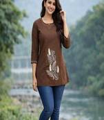 Womens new latest  cotton brown  floral embroidered short kurti