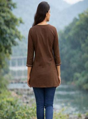 Womens  cotton brown floral embroidered short kurti 3