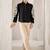 Women trendy  black cotton button-down top with white contrast embroidered sleeves