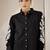 Women trendy  black cotton button-down top with white contrast embroidered sleeves