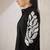 Women trendy  black cotton button-down top with white contrast embroidered sleeves