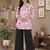 Women white & mauve lotus floral printed cotton kurti with black palazzo set