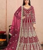 Maroon embroidery & sequins free size stitched kurta set for women