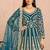 Teal-blue embroidery & sequins free size stitched kurta set for women