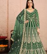 Green embroidery & sequins free size stitched kurta set for women