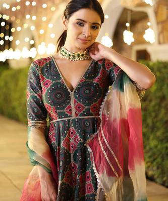 Multi embroidery & sequins free size stitched kurta set for women 1