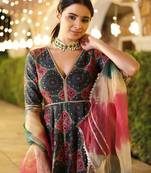 Multi embroidery & sequins free size stitched kurta set for women