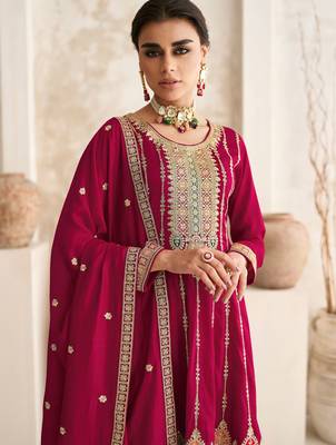 Pink embroidery & sequins free size stitched kurta set for women 2