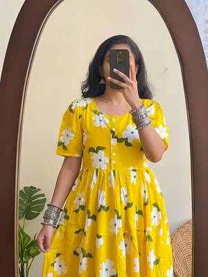 yellow rayon floral printed casual midi dress 2