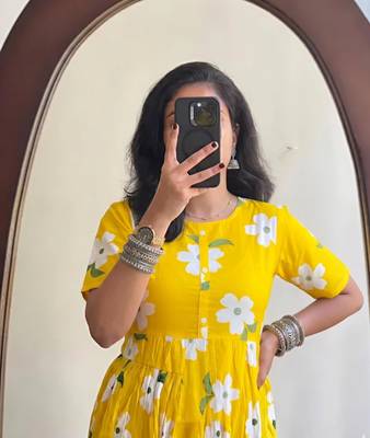 yellow rayon floral printed casual midi dress 4