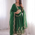 Womens new latest trendy elegant green  embroidered anarkali suit set with scalloped dupatta