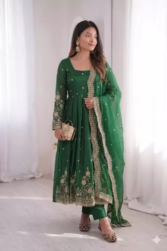green embroidered anarkali suit set with dupatta