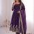 Womens new latest trendy elegant dark blue embroidered anarkali suit set with scalloped dupatta