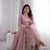 Womens new latest trendy elegant baby pink embroidered anarkali suit set with scalloped dupatta