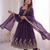 Womens new latest trendy elegant dark blue embroidered anarkali suit set with scalloped dupatta