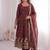 Womens new latest trendy elegant maroon embroidered anarkali suit set with scalloped dupatta