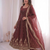Womens new latest trendy elegant maroon embroidered anarkali suit set with scalloped dupatta