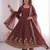 Womens new latest trendy elegant maroon embroidered anarkali suit set with scalloped dupatta