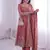 Womens new latest trendy elegant peach embroidered anarkali suit set with scalloped dupatta