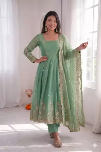 pista embroidered anarkali suit set with dupatta