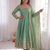 Womens new latest trendy elegant pista embroidered anarkali suit set with scalloped dupatta