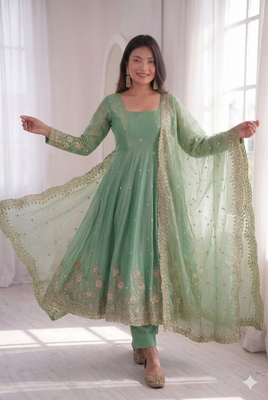 pista embroidered anarkali suit set with dupatta 3