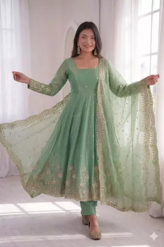 pista embroidered anarkali suit set with dupatta
