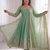 Womens new latest trendy elegant pista embroidered anarkali suit set with scalloped dupatta