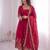 Womens new latest trendy elegant red embroidered anarkali suit set with scalloped dupatta